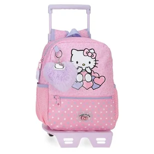 Hello Kitty Hearts & Dots Plecak szkolny z wózkiem Różowy 23x28x10 cm Poliester 6,44L, Różowy kolor, plecak szkolny na kółkach - Plecaki szkolne i tornistry - miniaturka - grafika 1