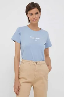 Koszulki sportowe damskie - Pepe Jeans t-shirt bawełniany kolor niebieski - grafika 1