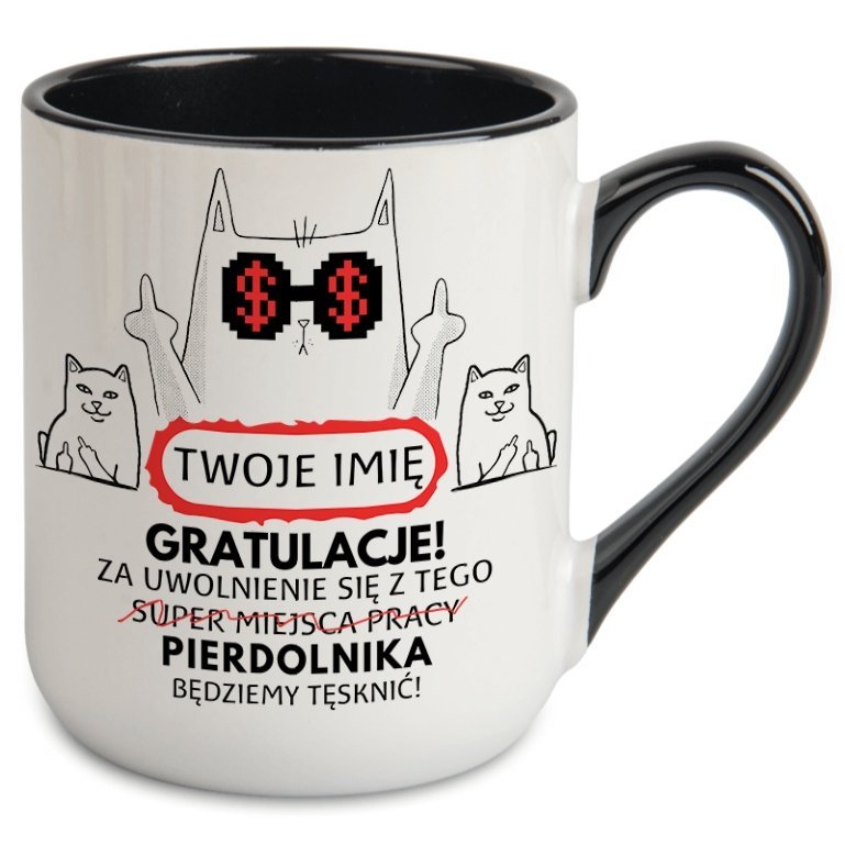 KUBEK NA POŻEGNANIE ODEJŚCIE KOLEŻANKI KOLEGI Z PRACY Z IMIENIEM NAPISEM