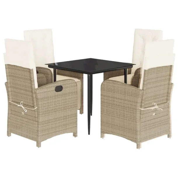 Zestaw mebli ogrodowych rattan PE beżowy z czarnym stolikiem 80x80x74 cm