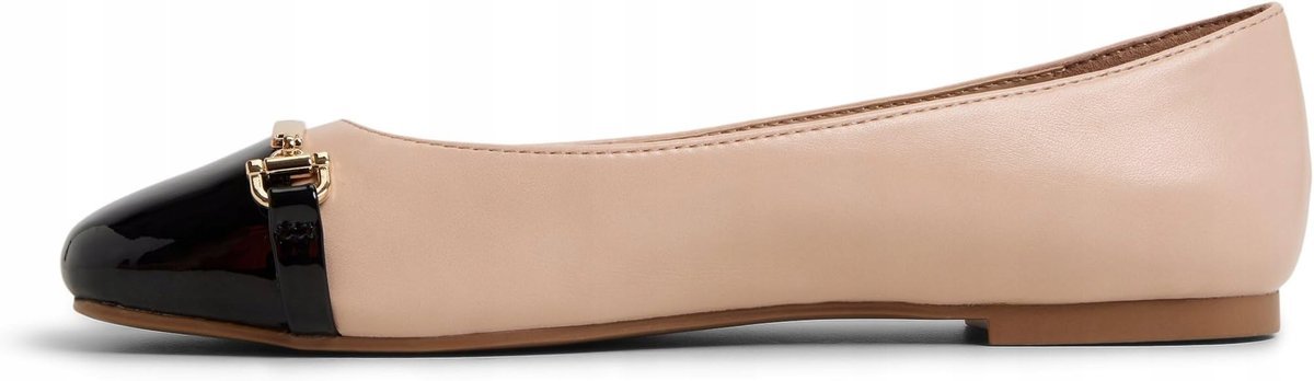 ALDO BALERINY BEŻOWE Z CZARNYM LAKIEROWANYM NOSKIEM I OZDOBĄ 40 T7A