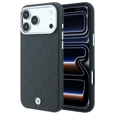 Etui BMW Sign Deboss Quilted Metal Logo MagSafe do Apple iPhone 17 Pro/18 Pro Antracytowy