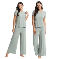 Piżamy damskie - PIŻAMA DAMSKA DWUCZĘŚCIOWA SZEROKIE SPODNIE DZWONY KRÓTKI RĘKAW MORAJ XXL - miniaturka - grafika 1