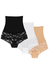 Wol-Bar Preciosa 3-pak beżowy-biały-czarny XL Majtki wysokie figi - Majtki damskie - miniaturka - grafika 1