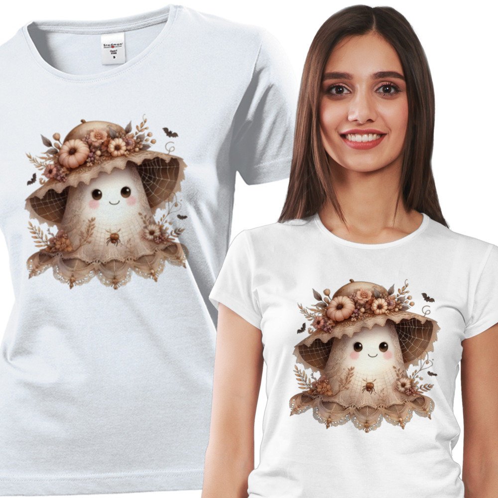 Koszulka damska Duszek W Kapeluszu Vintage Koronka Kwiaty Halloween XXL