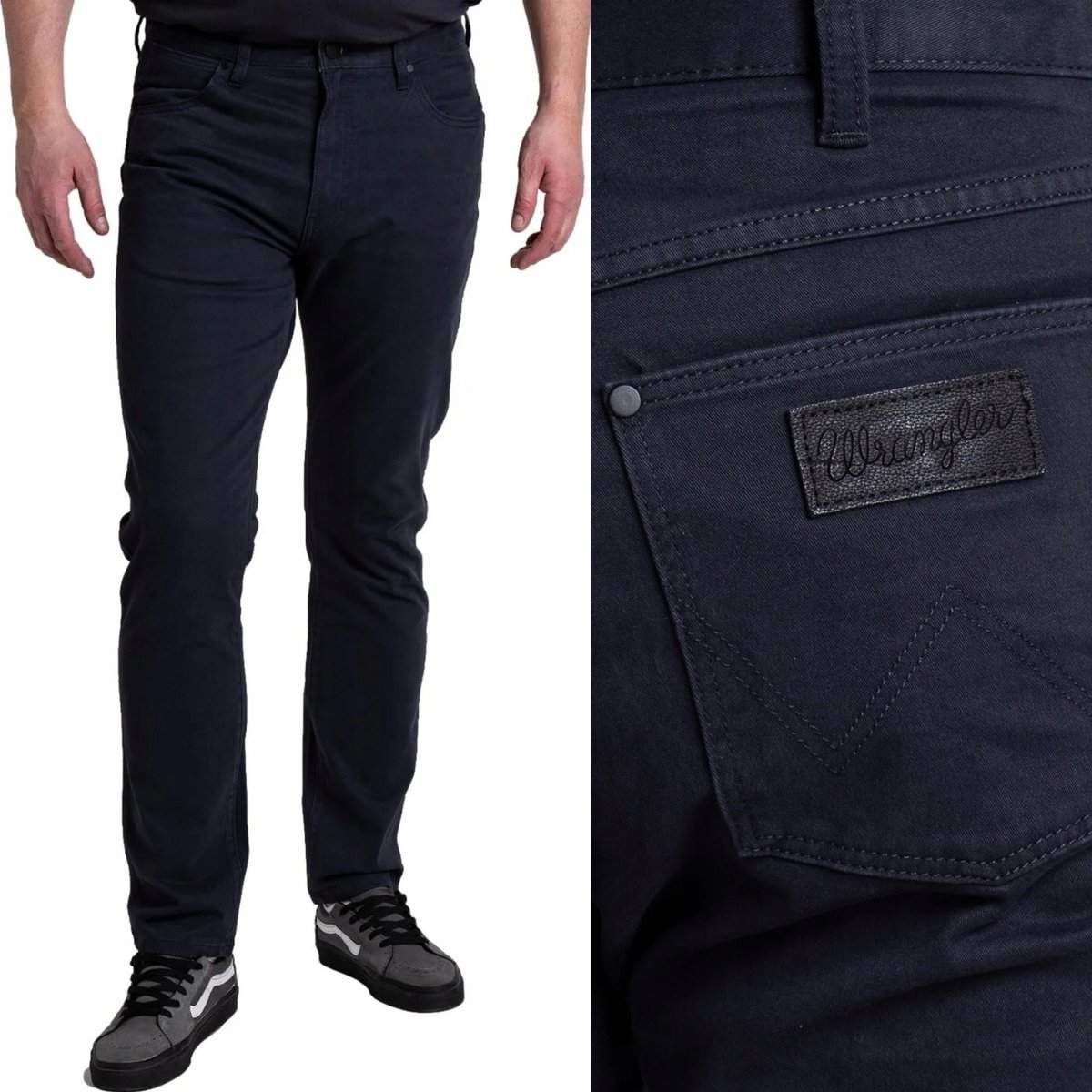 Wrangler LARSTON Dark Navy DOPASOWANE GRANATOWE SPODNIE MATERIAŁOWE W30 L30