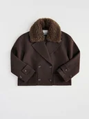 Płaszcze damskie - Reserved - Płaszcz z dodatkiem wełny - ciemnobrązowy - miniaturka - grafika 1