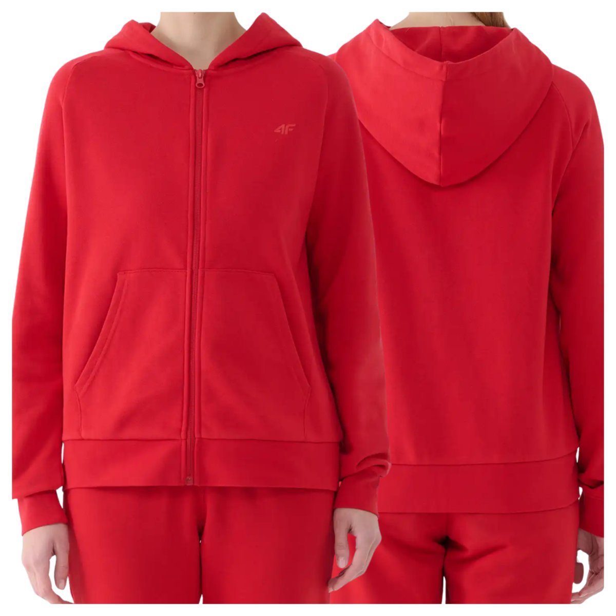 Bluza dresowa rozpinana z kapturem damska 4F 4FWMM00TSWSF1763-062S Czerwony Roz. S