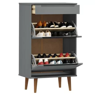 Szafka na buty, szara, 59,5x35x103 cm, lite drewno sosnowe - Szafki na buty - miniaturka - grafika 4