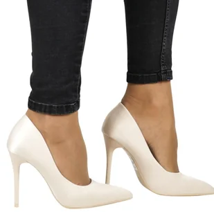 SZPILKI CZÓŁENKA DAMSKIE SATYNOWE SEASTAR 129P BEIGE BEŻOWE - Czółenka - miniaturka - grafika 1