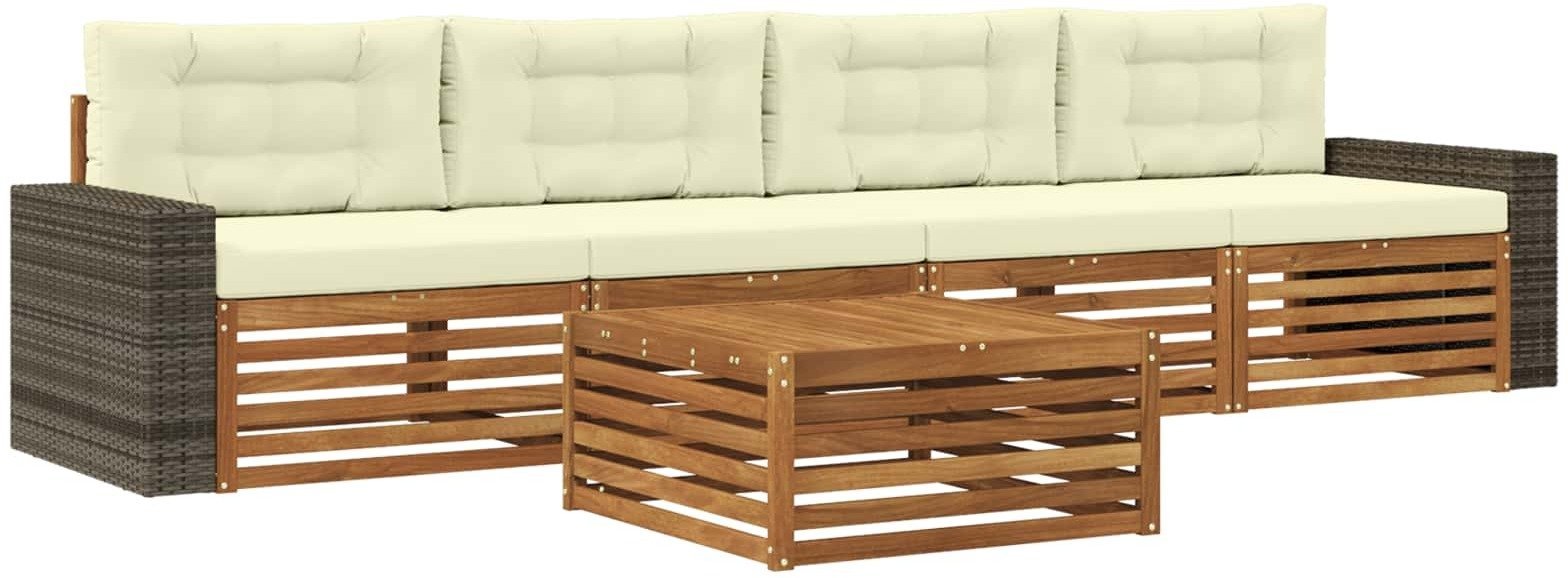 vidaXL Zestaw sof na zewnątrz z poduszką 5 pcs Naturalny i Kremowy