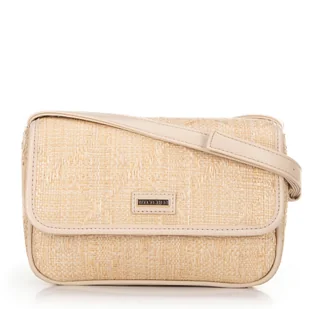 Pleciona crossbody z klapą mała beżowa - Torebki damskie - miniaturka - grafika 1