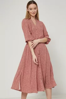 Sukienki - Medicine sukienka kolor różowy midi rozkloszowana - grafika 1