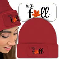 Czapki damskie - Czapka Zimowa Czerwona HELLO FALL Dla Jesieniary - miniaturka - grafika 1