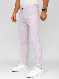 Fioletowe spodnie materiałowe wizytowe w kratę męskie Denley 184143 - Spodnie męskie - miniaturka - grafika 1