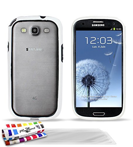 Muzzano Bumper Samsung Galaxy S3 [Le Bumper Hybrid] [biały] firmy Muzzano + UltraClear Pack 3 folia ochronna na wyświetlacz przezroczysta z rysikiem/ściereczką do czyszczenia - ULTIMATIWE, ELEGANCKIE I TRWAŁE etui ochronne do Twojego SAMSUNG GALAXY S3