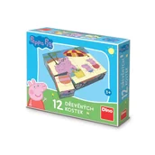 Klocki - Drewniane puzzle klocki Świnka Peppa 12 elementów dla dzieci 3+ - miniaturka - grafika 1