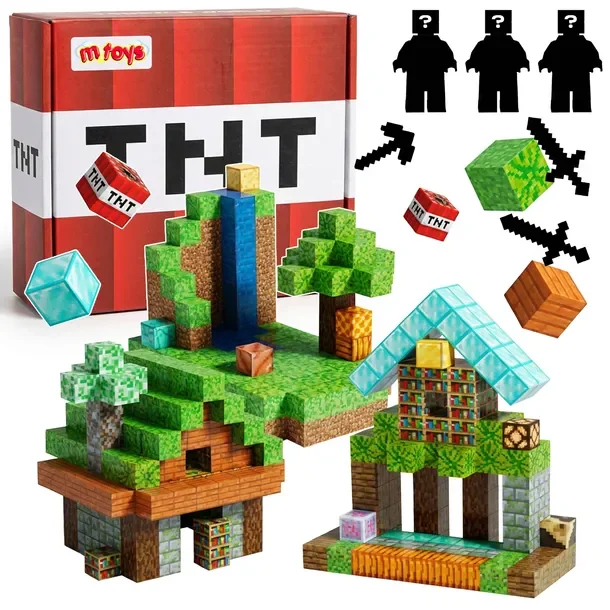 Klocki Magnetyczne Konstrukcyjne Piksele 3d Kreatywne Minecraft 100el