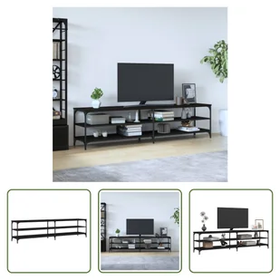 The Living Store szafka pod telewizor czarna 200x30x50 cm materiał drewnopochodny i metal - Szafki RTV - miniaturka - grafika 1