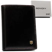 Etui na dokumenty i karty - Skórzane etui na karty ROVICKY męskie eleganckie brązowe klasyczne bez zapięcia na prezent kieszeń na banknoty ochrona RFID - miniaturka - grafika 1