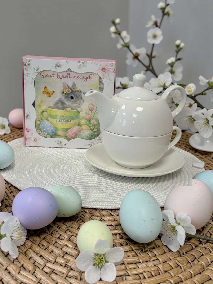 Zestaw prezentowy Wielkanocny herbata PALMIRA, filiżanka, dzbanek, 22 saszetki