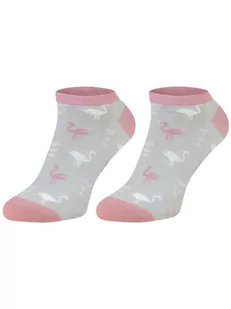 Skarpetki dziewczęce, stopki, szaro-różowe, flamingi, Milusie - Skarpetki damskie - miniaturka - grafika 1
