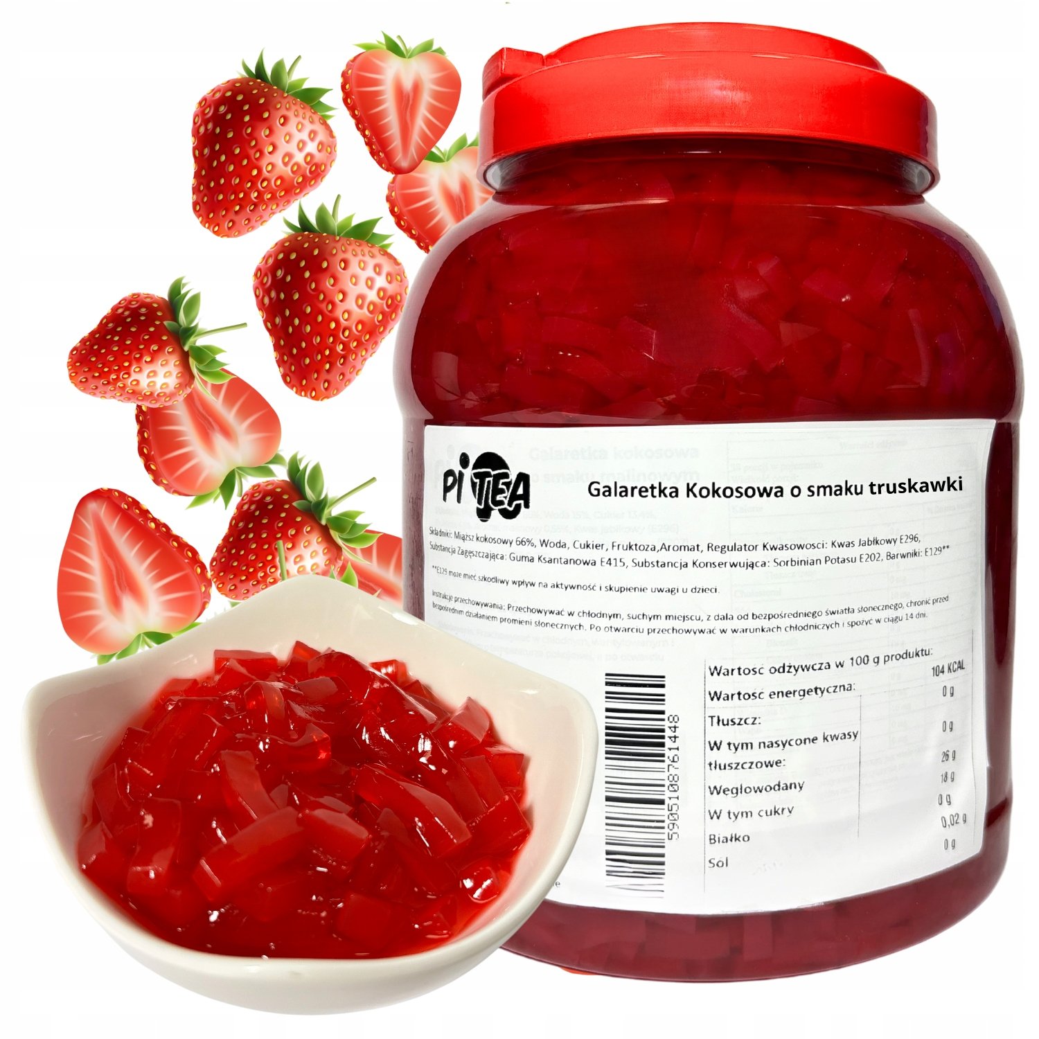 Jelly Nata de Coco żelki galaretki do bubble tea 3,8 kg Truskawka
