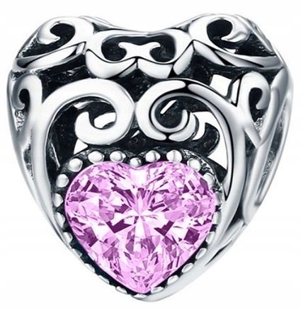 Charms Srebrny Diament w Sercu Serduszko Heart Brylant SREBRO 925