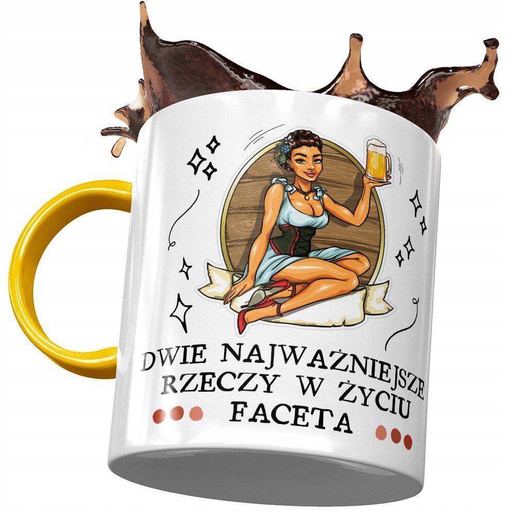 Kubek Żółty Śmieszny Dwie Najważniejsze Rzeczy z Nadrukiem ze Zdjęciem + Opakowanie na prezent (wzór 04)