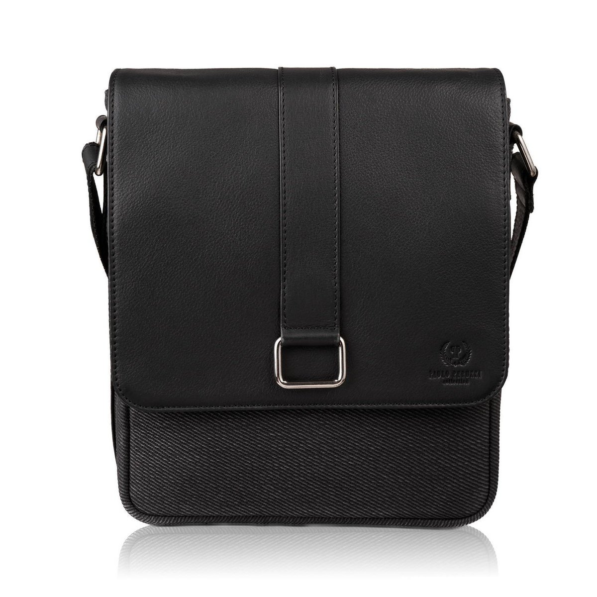 Listonoszka Męska Na Ramię Ze Skóry I Bawełnianego Canvasu Czarna Paolo Peruzzi Ay-01-Bl