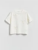 Koszulki dla dziewczynek - Reserved - Bawełniany t-shirt z aplikacjami - złamana biel - miniaturka - grafika 1