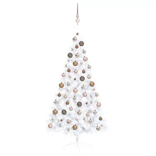 vidaXL vidaXL Sztuczna choinka, połówka, z LED i bombkami, biała, 150 cm - Choinki - miniaturka - grafika 1