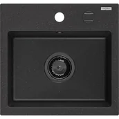 Zlewozmywaki - Mexen Milo zlewozmywak granitowy 1-komorowy 435 x 410 mm,  czarny/srebrny metalik, syfon czarny - miniaturka - grafika 1