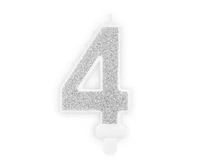 PartyDeco Świeczka na tort "Cyfra 4", srebrna brokatowa, 7 cm SCU3-4-018B - Urodziny dla dorosłych - miniaturka - grafika 1