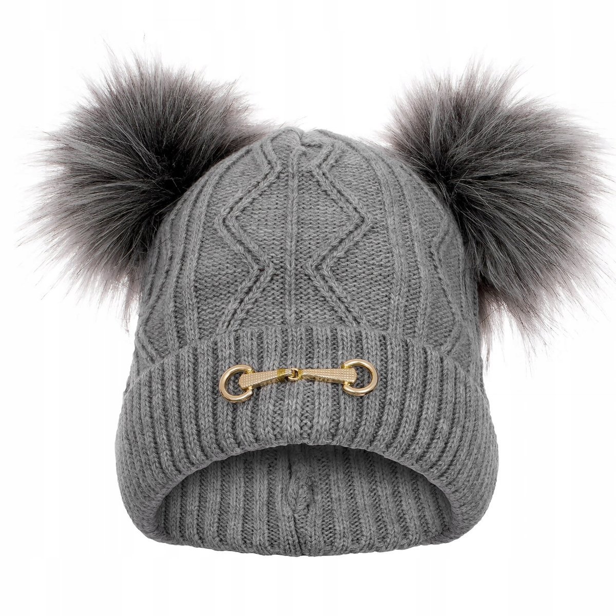 Czapka zimowa damska EQUESTRIAN QUEEN Ayla 24AW z 2 pomponami jasnoszara