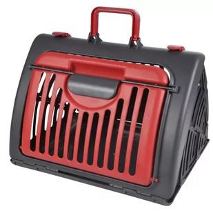 Klatka transportowa dla kota i psa, składana, plastik, 46 x 35 x 33 cm, antracytowo-czerwona - Sprzęt podróżny i transportery dla psów - miniaturka - grafika 1