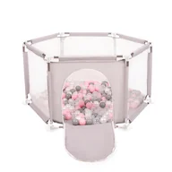 Maty edukacyjne - Selonis Sześciokąt składany KS-100X z piłeczkami 6cm szary: perła-szary-transparent-pudrowy róż 63x64/100piłek - miniaturka - grafika 1