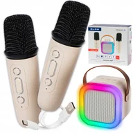 Instrumenty muzyczne dla dzieci - PRZENOŚNY ZESTAW KARAOKE RGB 2 MIKROFONY GŁOŚNIK BLUETOOTH USB SD MINI JACK - miniaturka - grafika 1