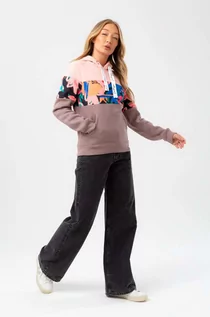 Bluzy damskie - Hype bluza damska kolor fioletowy z kapturem wzorzysta - grafika 1