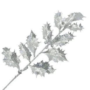 [680640] Gałązka duża ostrokrzew brokatowy srebrny - Sztuczne kwiaty - miniaturka - grafika 1