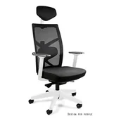 Fotele i krzesła biurowe - Fotel ergonomiczny TUNE Unique biały stelaż Czarny, - miniaturka - grafika 1