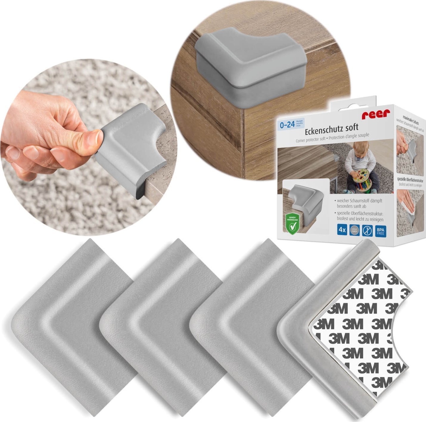 Reer Zabezpieczenie piankowe osłona narożników rogów mebli klej 3M 4szt REER