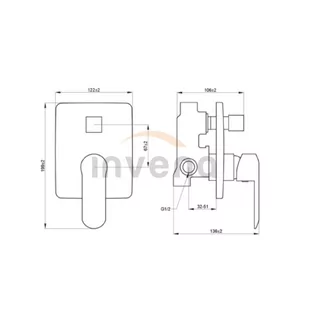 Invena BATERIA NATRYSKOWA PODTYNKOWA 15,2 x12,2 cm 2-FUNKCYJNA ,czarny mat SIROS BP-90-4K2-A - Baterie podtynkowe - miniaturka - grafika 1