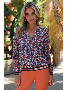 Bleu d'Azur Bluzka "Memphis" w kolorze biało-granatowo-pomarańczowym - Bluzki damskie - miniaturka - grafika 1