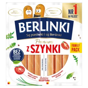 Berlinki Premium Parówki z szynki 360 g (2 x 180 g) - Kiełbasa i wędliny - miniaturka - grafika 1