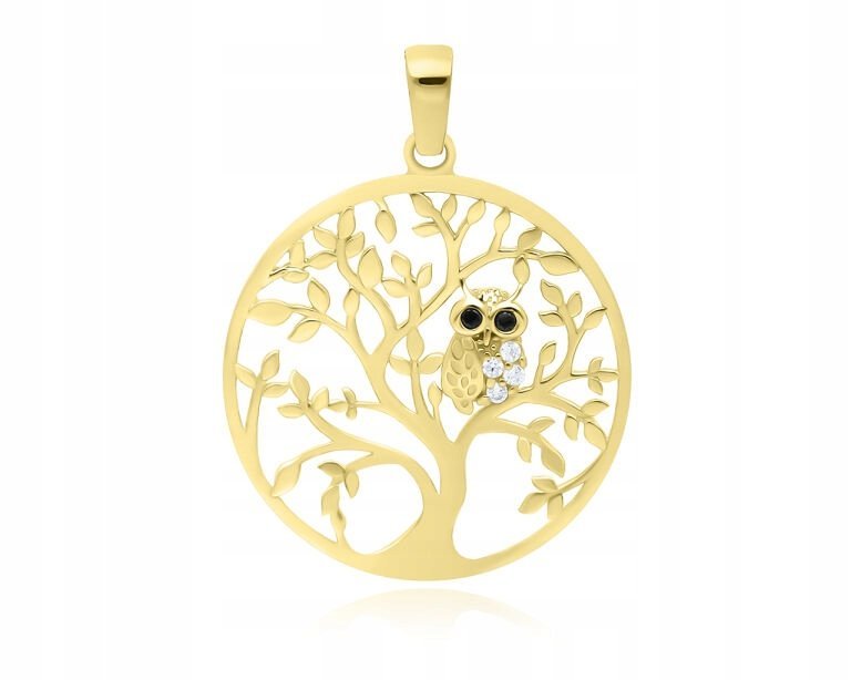 Złota zawieszka 585 Damska Drzewko Szczęścia Sowa Cyrkonie Wisiorek Duży
