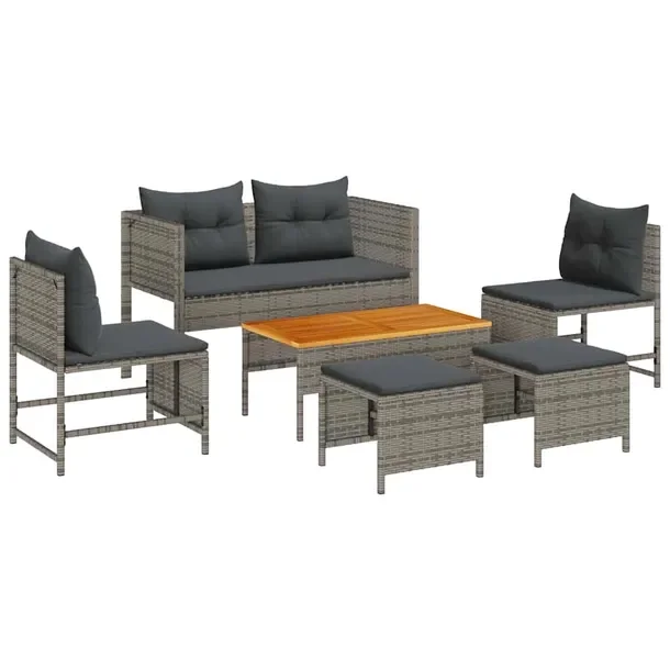Zestaw Sof Ogrodowych z Rattanu i Stali, Szary, 1 Sofa, 2 Fotele, 1 Stolik,