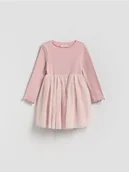 Sukienki i spódniczki dla dziewczynek - Reserved - Sukienka z tiulem - pastelowy róż - miniaturka - grafika 1