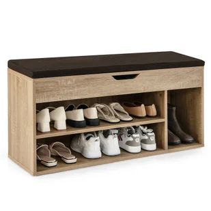 Ławka na buty COSTWAY z siedziskiem, półką i schowkiem, 104 x 30 x 48 cm, półka na buty, szafka na buty na zawiasach, natura - Szafki na buty - miniaturka - grafika 1