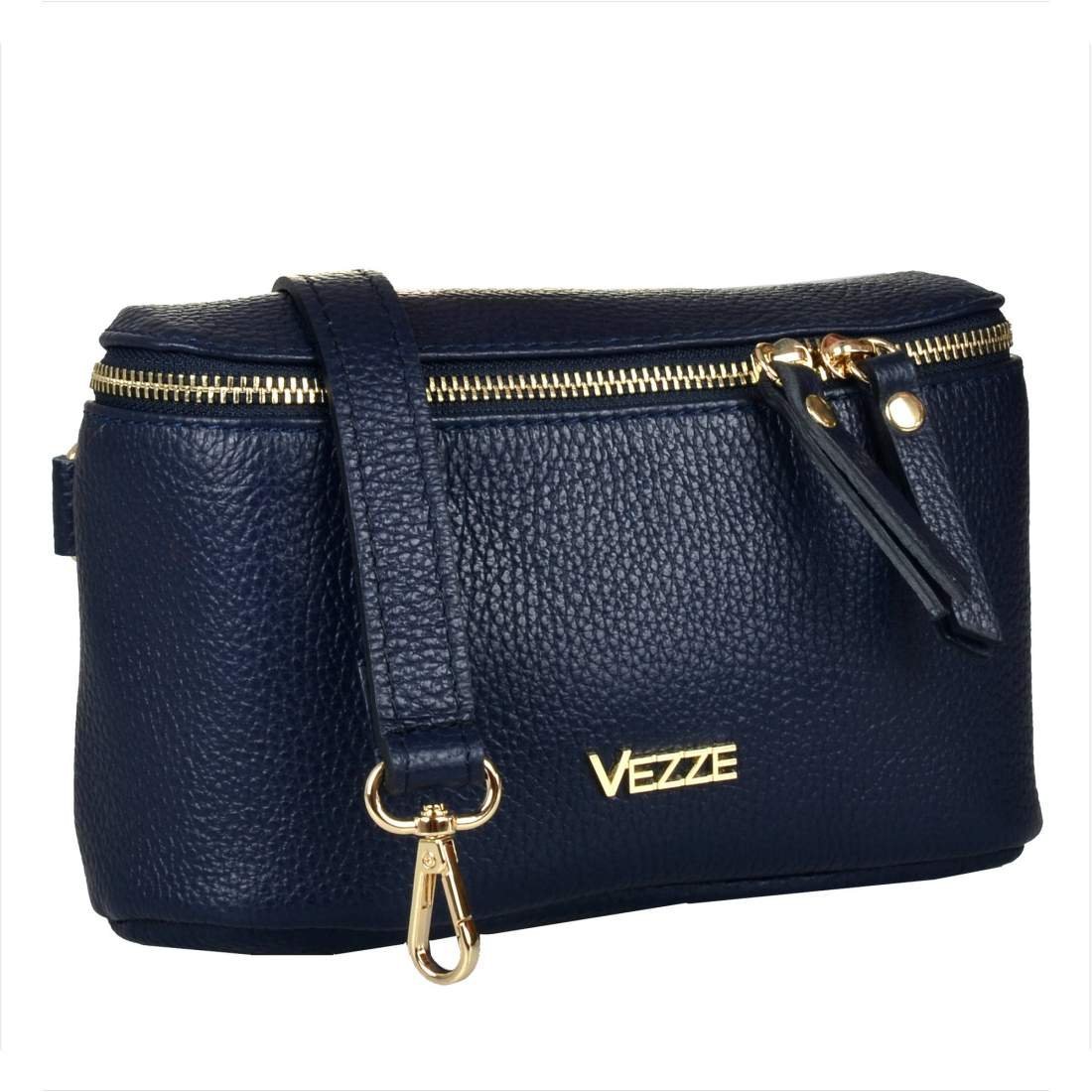 Mała listonoszka damska granatowa ze skóry naturalnej włoska VEZZE